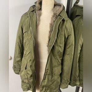 VINTAGE ZIP OUT FAUX FUR LINED MILITARY STYLE BARN JACKET chore fisherman scandi